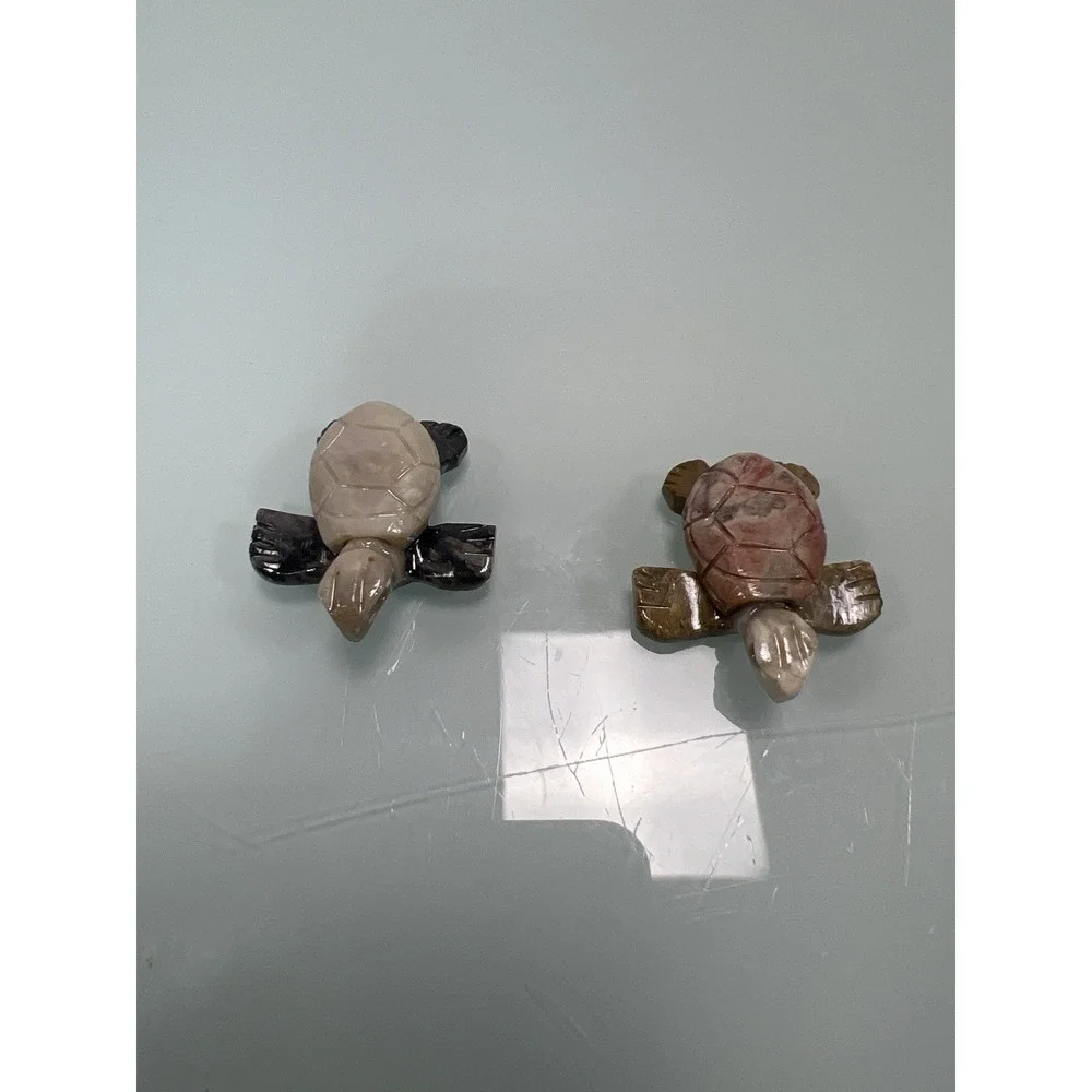 Sea Turtle Figurines Handcrafted In Ecuador Stone Carved Pair Decor